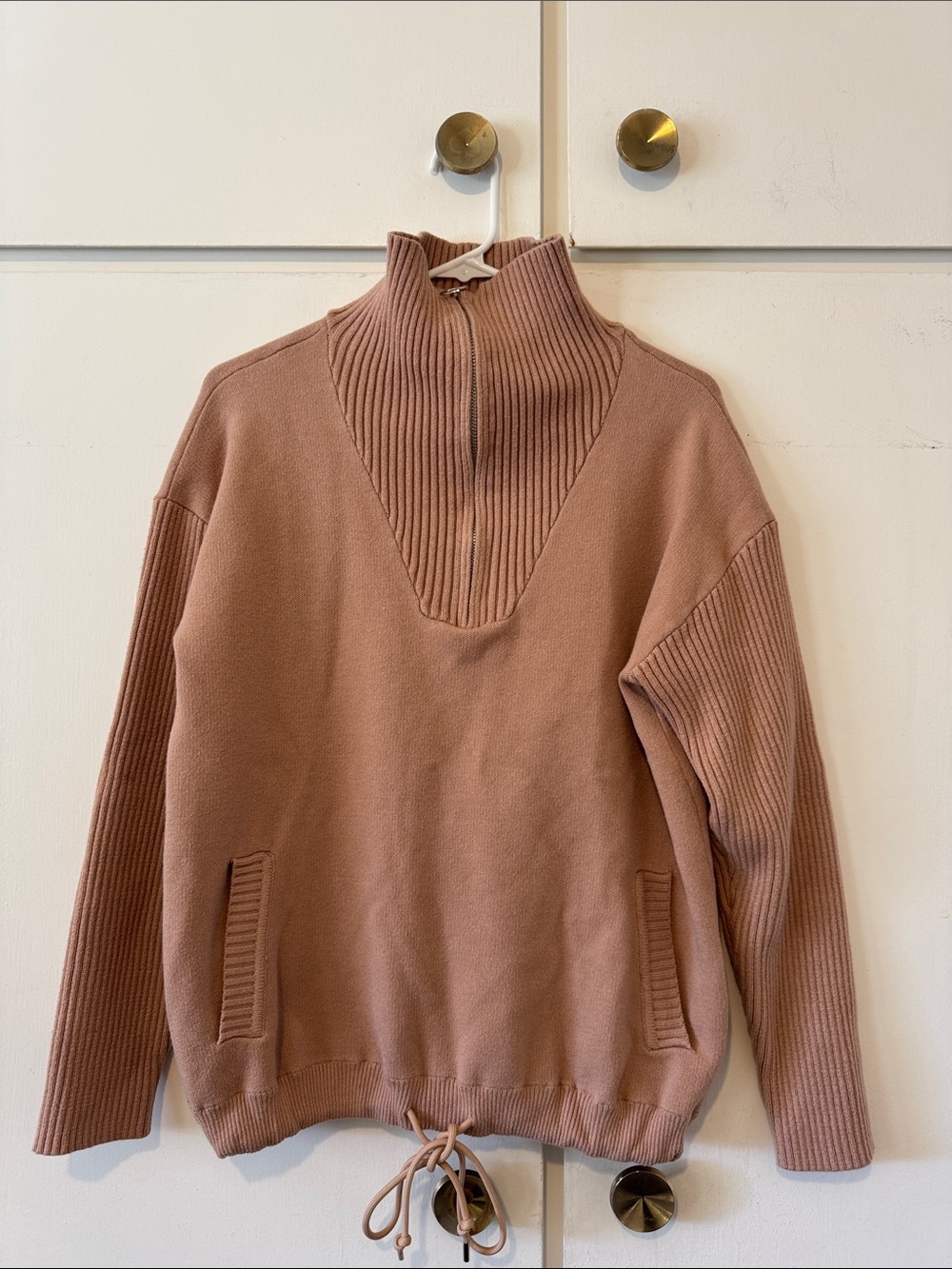 Women's Dusty Rose Half-Zip Ribbed Pullover Sweater